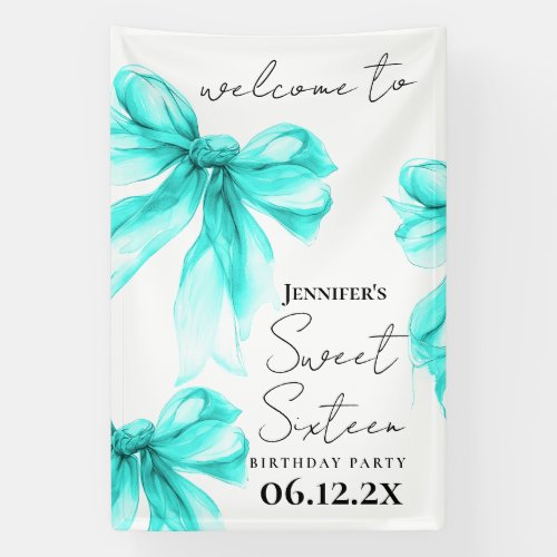 Welcome Turquoise Bow Coquette Script Sweet 16 