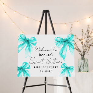 Welcome Turquoise Bow Coquette Script Sweet 16  Foam Board