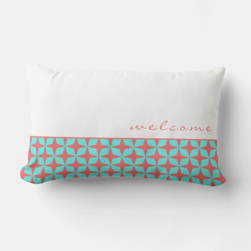Welcome  Turquoise  Coral Atomic Pattern Lumbar Pillow