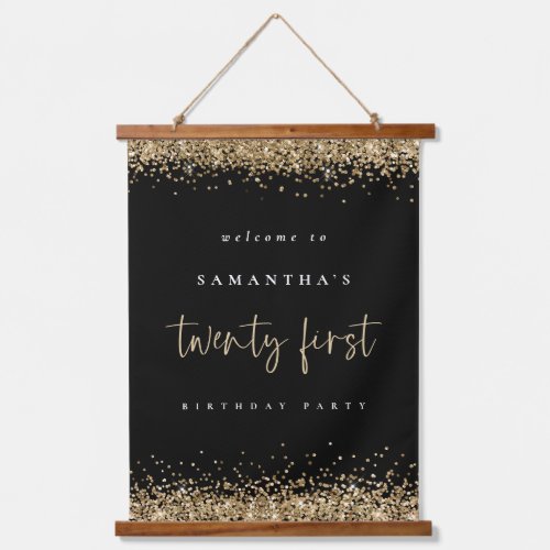 Welcome Twenty First Gold Glitter Name Black