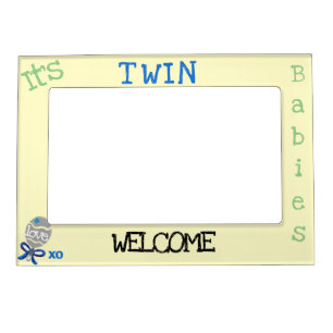 Welcome Twin Baby Boys Baby Rattle Magnetic Frame