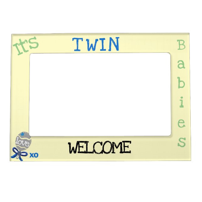 Welcome Twin Baby Boys Baby Rattle Magnetic Frame (Front)