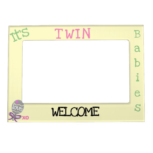 Welcome Twin Baby Girls Pink Baby Rattle Magnetic Frame (Front)