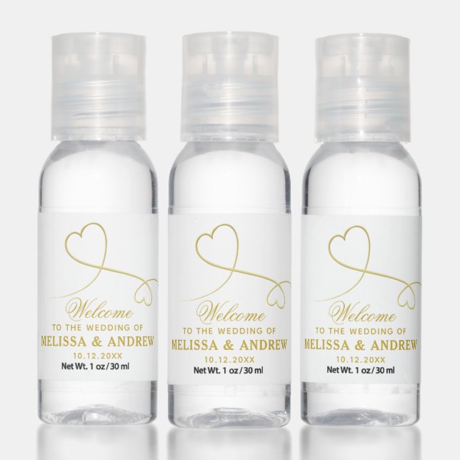 Welcome | Two Gold Hearts | Personalized Wedding Hand Sanitizer (Set)