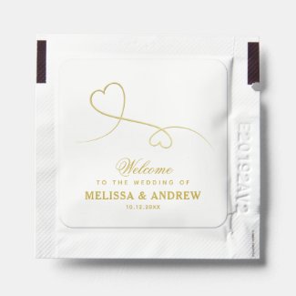 Welcome | Two Gold Hearts | Personalized Wedding Hand Sanitizer Packet