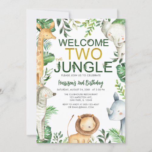 Welcome Two Jungle Safari Animals Birthday Invitation