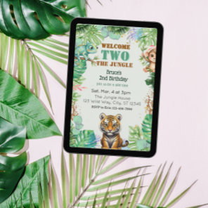 Welcome TWO Jungle, Watercolor 2nd Birthday Invitation
