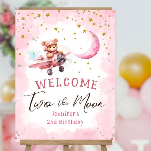 Welcome TWO the Moon  Girl Pink 2nd Birthday  Foam Board