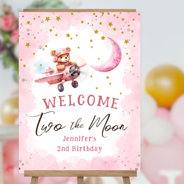 Welcome TWO the Moon | Girl Pink 2nd Birthday  Foam Board (Creator Uploaded)