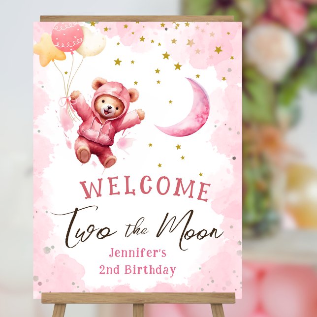 Welcome TWO the Moon | Pink Girl 2nd Birthday  Foam Board (Creator Uploaded)