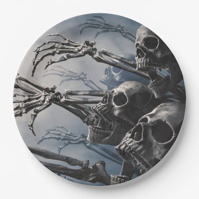 Welcome Undead Zombie Skeleton Scary Spooky Paper  Paper Plates (Front)