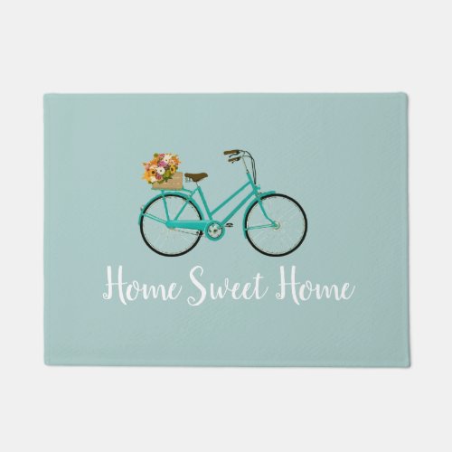 Welcome Vintage Bicycle with Flowers Floor Mat