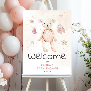 Welcome Watercolor Baby Shower Teddy Bear Girl Foam Board