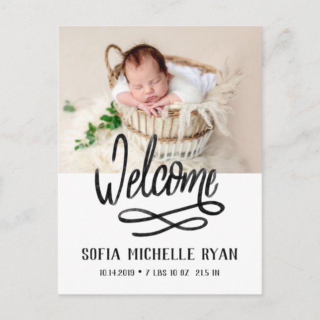 Welcome Watercolor Birth Announcement Postcard (Front)