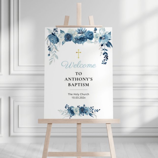 welcome | watercolor blue floral baptism sign (Creator Uploaded)