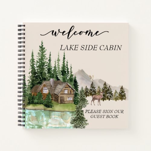 Welcome Watercolor Cabin Lake Home Rental Notebook