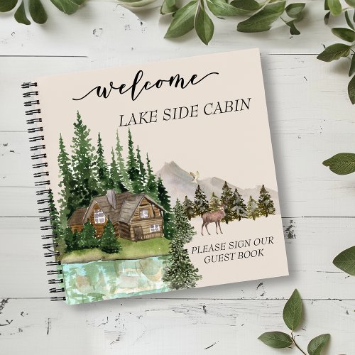 Welcome Watercolor Cabin Lake Home Rental Notebook