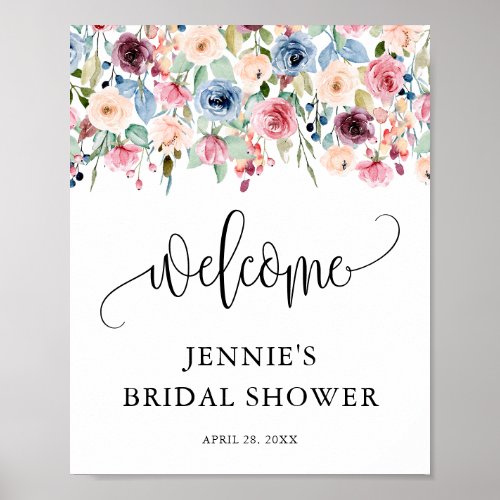 Welcome Watercolor Flower Blooms Personalized Poster