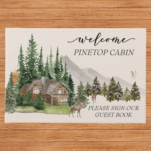 Welcome Watercolor Forest Cabin Home Rental Guest Book