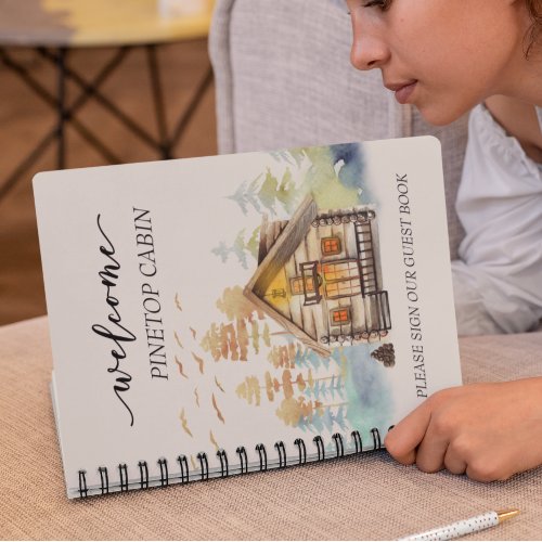 Welcome Watercolor Forest Cabin Home Rental Notebook