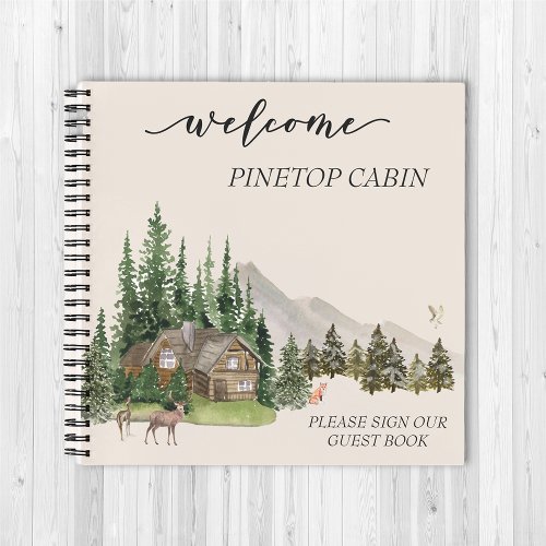 Welcome Watercolor Forest Cabin Home Rental Notebook