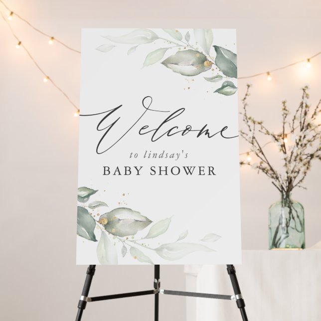 Welcome Watercolor Greenery Baby Shower Foam Board (In Situ (Stand))