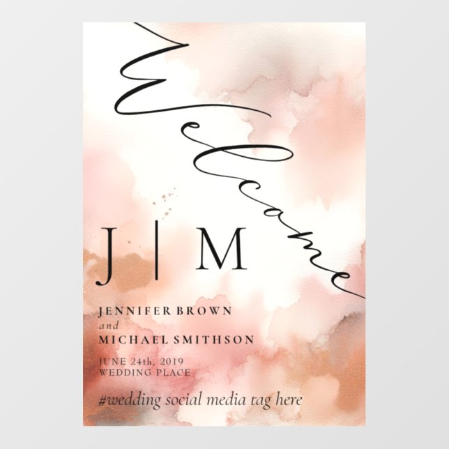 Welcome Watercolor Rose Gold Celebration Floor Decals (Front)