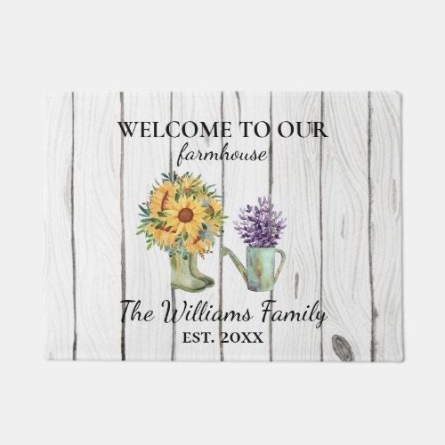 Welcome Watercolor Rustic Farmhouse Boots Flowers  Doormat