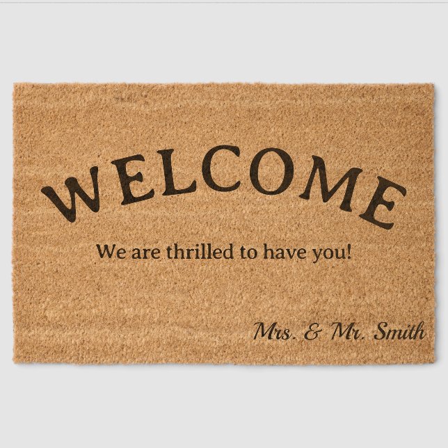 Welcome we are thrilled to have you fiber doormat (Front)