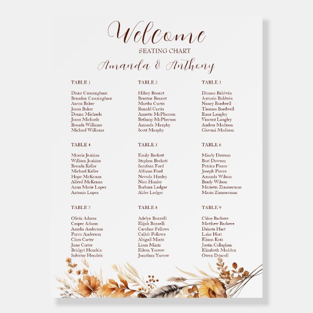 Welcome Wedding Autumn Seating Chart Foam Board (Front)