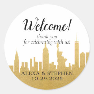 Welcome Wedding Bag New York City NYC Skyline Gold Classic Round Sticker