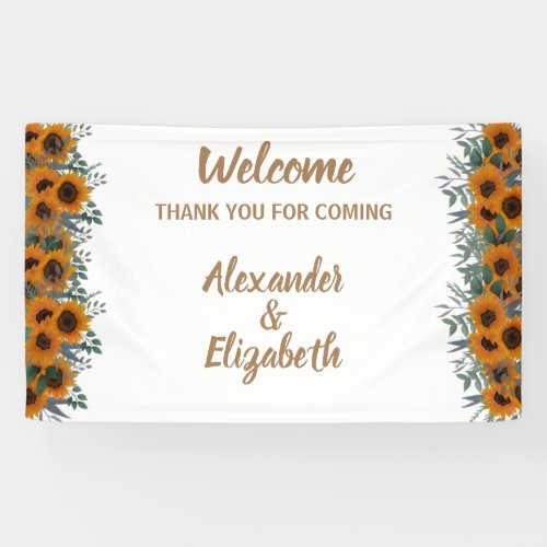 Welcome Wedding Banner Sunflower Greenery