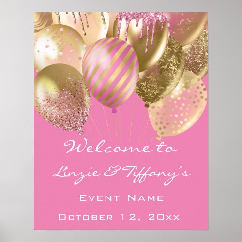 Welcome Wedding Birthday  Pink Gold Ballons Poster
