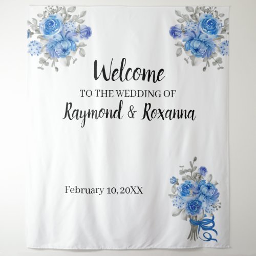 Welcome Wedding Blue Flowers Tapestry