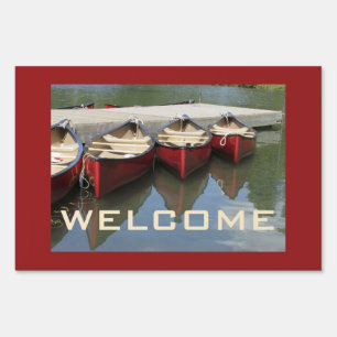 Welcome Wedding Celebration Red Canoes 24x36 Yard Sign