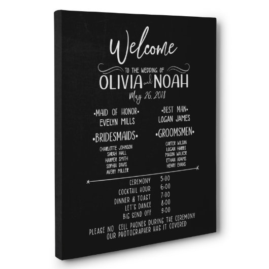 Welcome Wedding Ceremony Information Canvas Sign (Front Left)