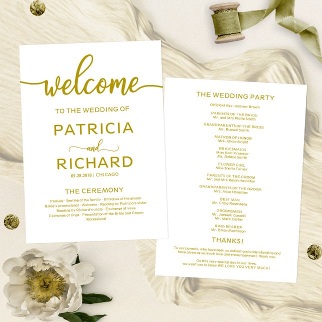 Welcome Wedding Ceremony Program Gold Calligraphy (Creator Uploaded)