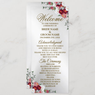 Welcome Wedding Colorful Red White Floral Silver Program