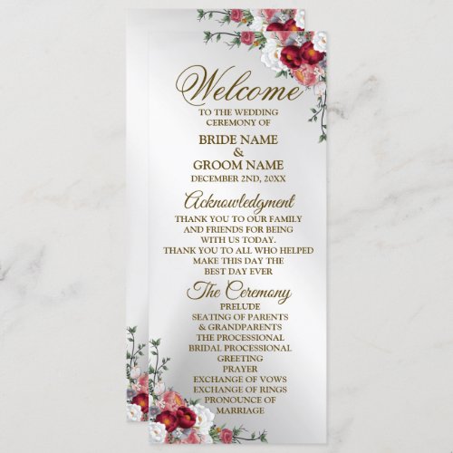 Welcome Wedding Colorful Red White Floral Silver Program