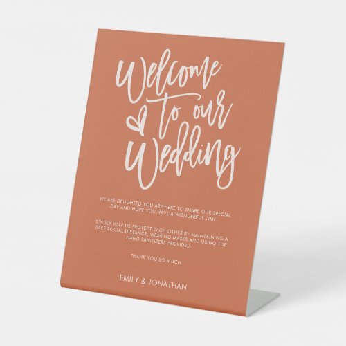Welcome Wedding COVID Safety Script Terracotta  Pedestal Sign