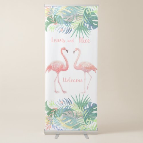 Welcome Wedding Day Tropical Pink Flamingo Design Retractable Banner