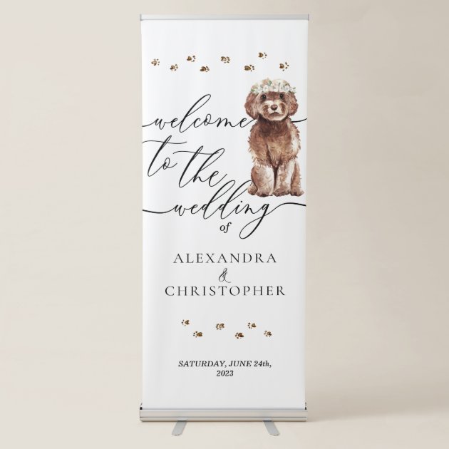 Welcome Wedding Decor Drink Brown Cavapoo Dog Retractable Banner