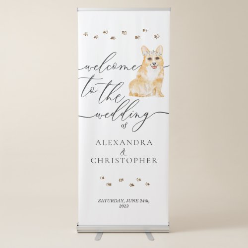 Welcome Wedding Decor Drink Corgi Dog Retractable Banner