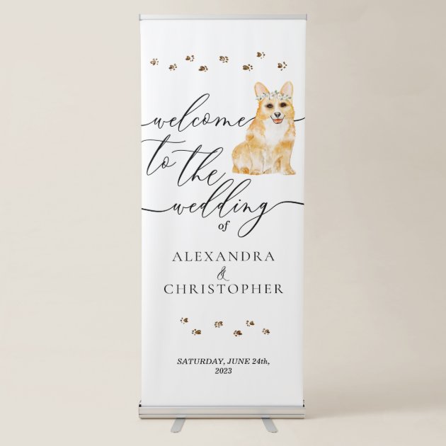 Welcome Wedding Decor Drink Corgi Dog Retractable Banner