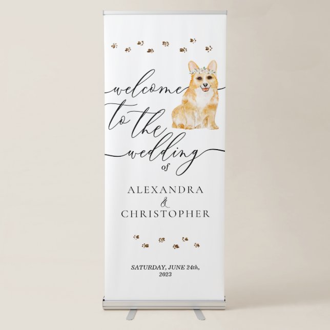 Welcome Wedding Decor Drink Corgi Dog Retractable Banner (Front)
