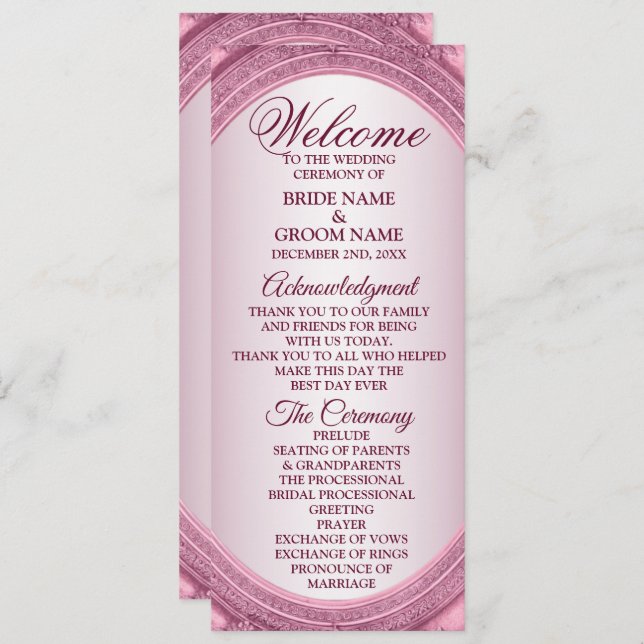 Welcome Wedding Dusty Rose Blush Pink Frame Modern Program (Front/Back)