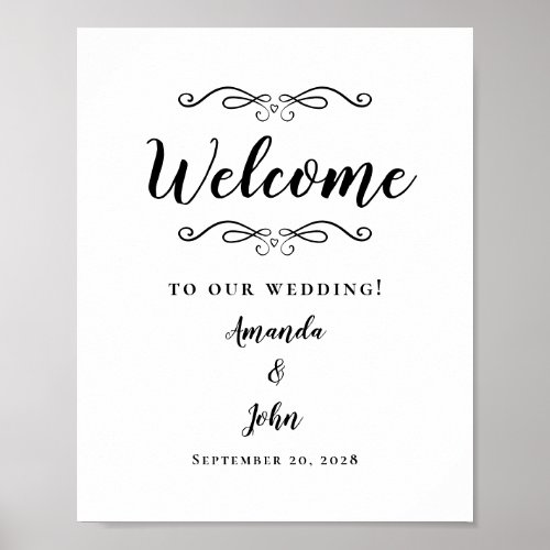Welcome Wedding Elegant Calligraphy Black  White Poster