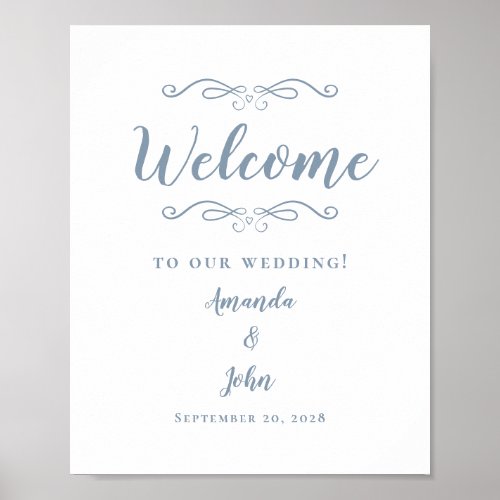 Welcome Wedding Elegant Calligraphy Dusty Blue Poster