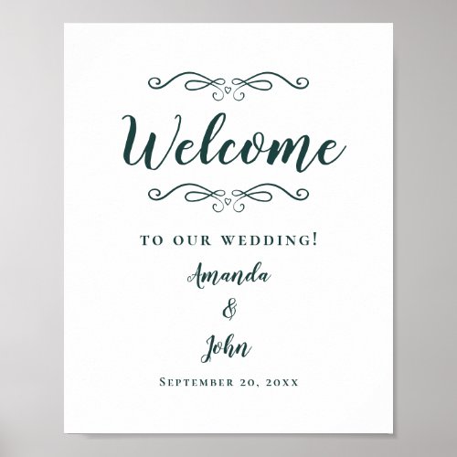 Welcome Wedding Elegant Calligraphy Emerald Green Poster