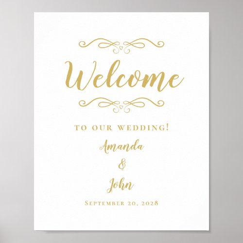 Welcome Wedding Elegant Calligraphy Gold  White Poster
